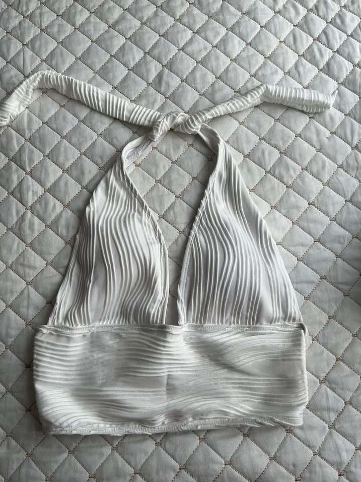 Beyaz Pileli Halter Yaka Büstiyer - Görsel 2