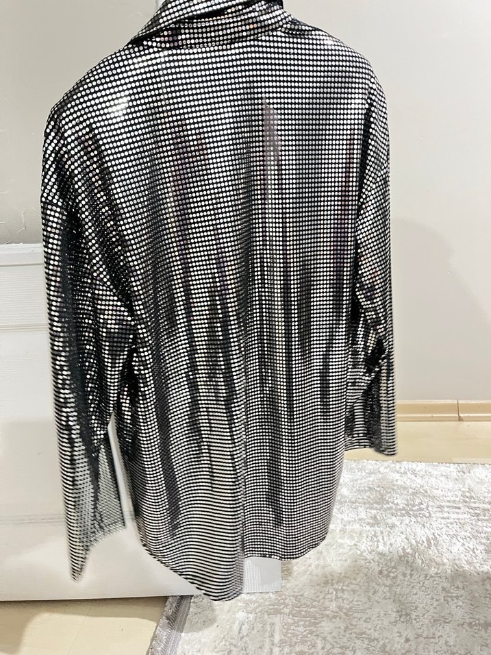 Siyah Yılan Desenli Uzun Kadın Ceket - Görsel 4