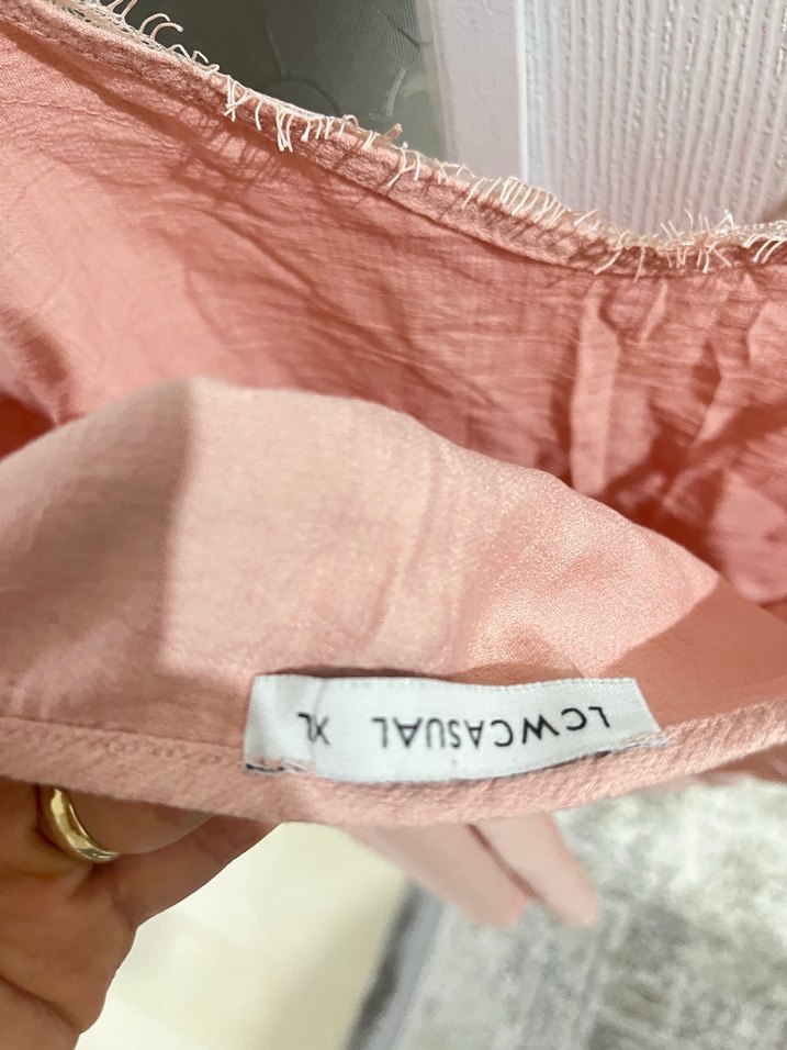 Pembe Keten V Yakalı Kolsuz Mini Bluz - Görsel 3