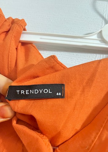 Turuncu Midi Keten Elbise - Görsel 3