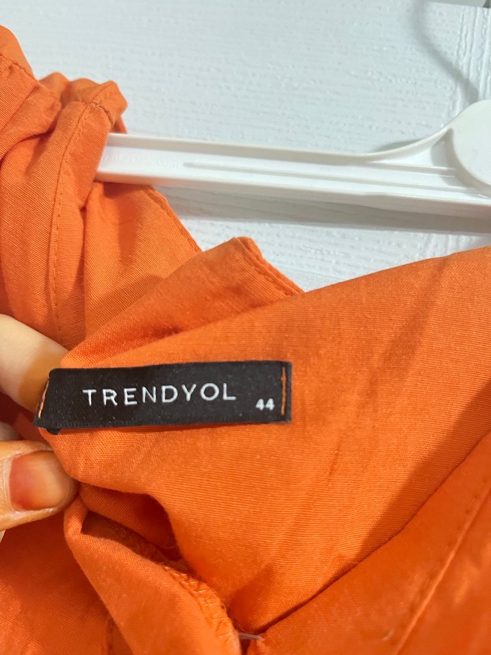 Turuncu Midi Keten Elbise - Görsel 3