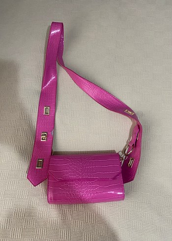 Pembe Parlak Deri Yılan Desenli Kadın Çanta - Görsel 2