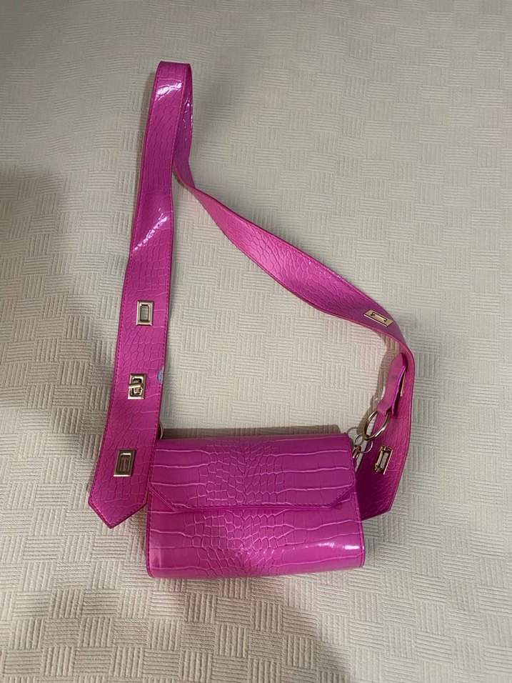 Pembe Parlak Deri Yılan Desenli Kadın Çanta - Görsel 2