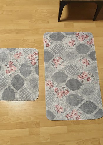 Gri Çiçek Desenli Banyo Paspas Seti 2li