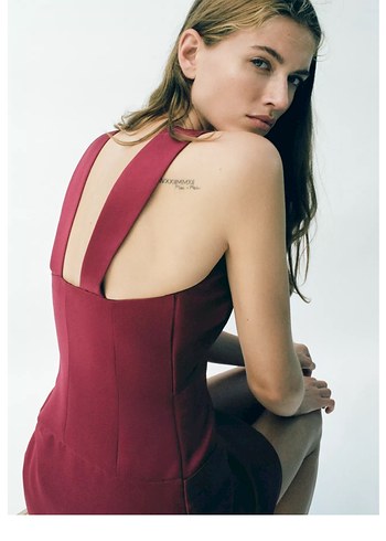 Zara Bordo Drapeli Mini Elbise - Görsel 6