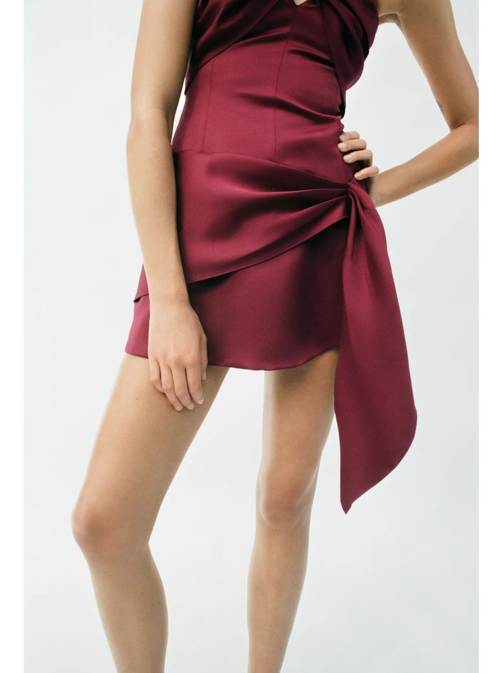 Zara Bordo Drapeli Mini Elbise - Görsel 3