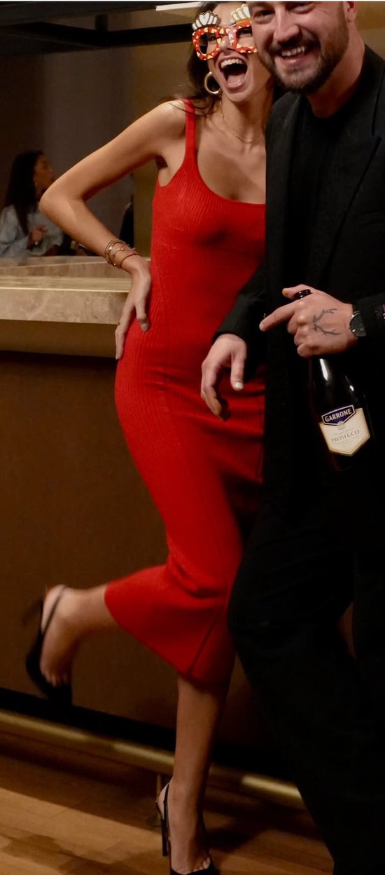 Parlak Kırmızı İnce Askılı Uzun Elbise - Görsel 2