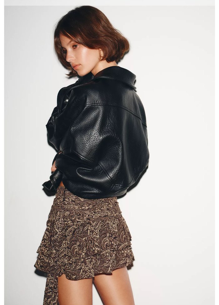 Kahverengi Yılan Derisi Desenli Mini Etek - Görsel 2