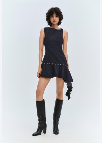 Lacivert Mini Denim Elbise - Görsel 2