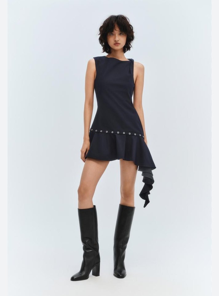 Lacivert Mini Denim Elbise - Görsel 2