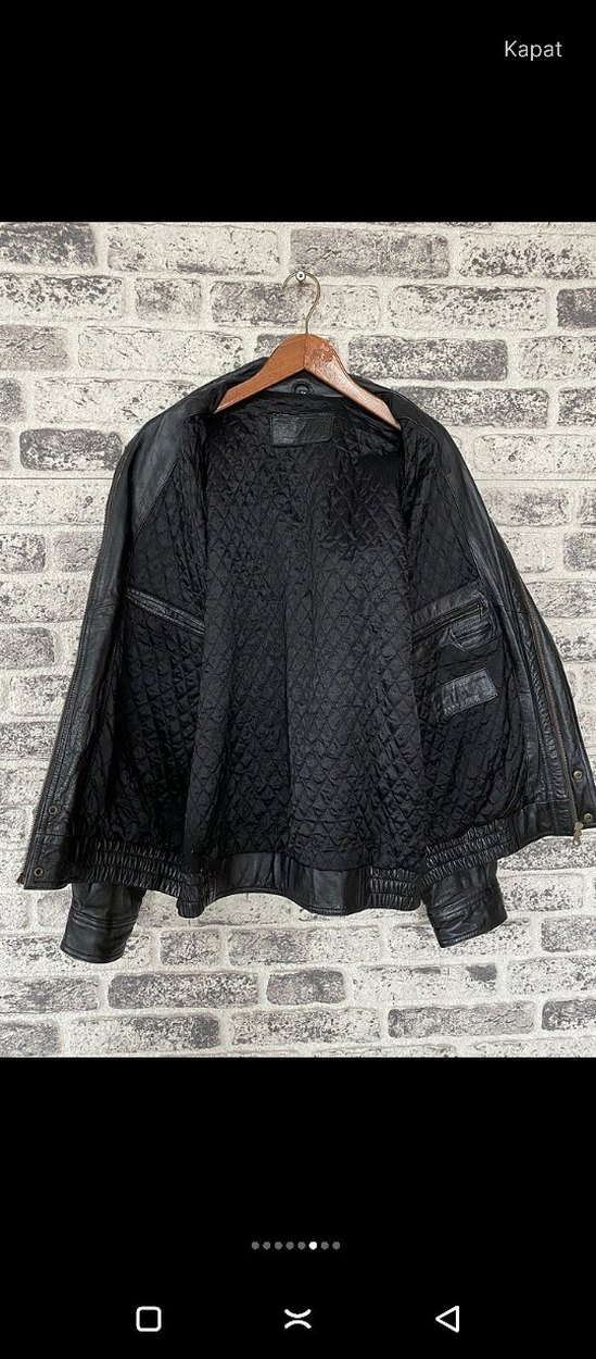 Düğmeli Siyah Deri Biker Ceket - Görsel 4