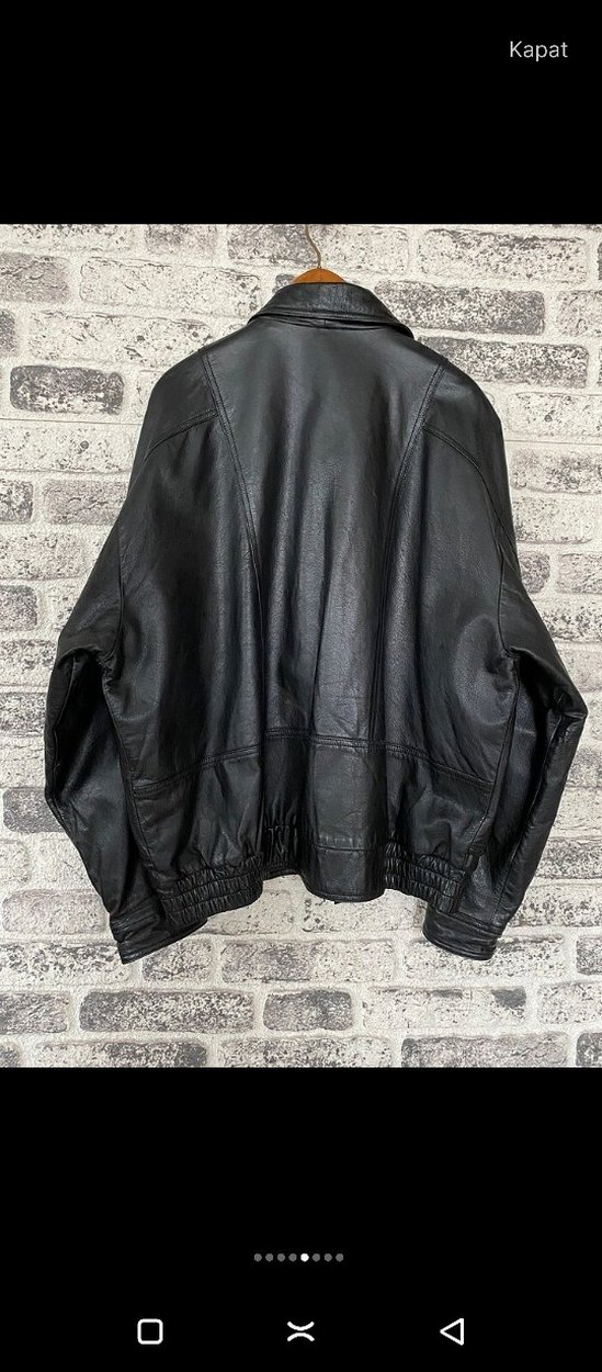 Düğmeli Siyah Deri Biker Ceket - Görsel 3
