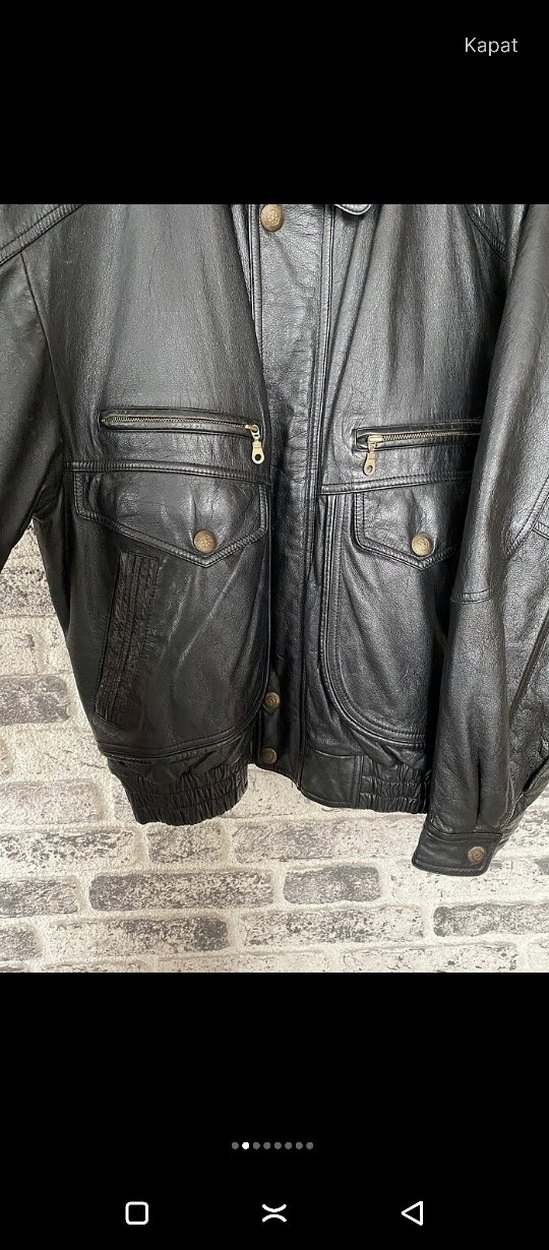 Düğmeli Siyah Deri Biker Ceket - Görsel 2