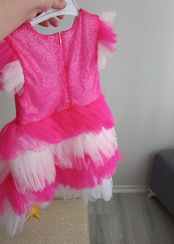 Pembe Barbie Nakışlı Kız Çocuk Elbisesi - Görsel 5