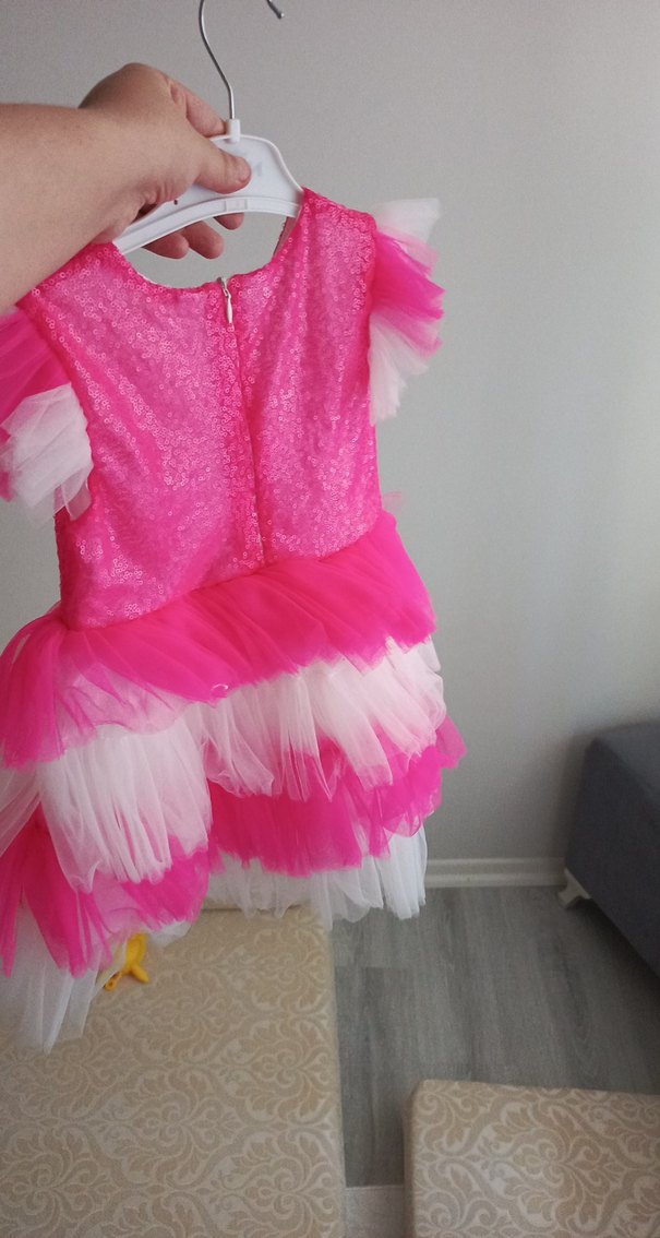 Pembe Barbie Nakışlı Kız Çocuk Elbisesi - Görsel 5