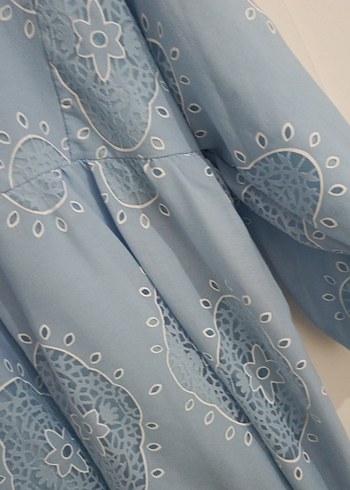 Mavi Nakışlı Uzun Bohem Elbise - Görsel 6