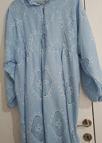 Mavi Nakışlı Uzun Bohem Elbise - Görsel 7