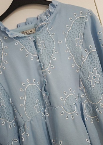 Mavi Nakışlı Uzun Bohem Elbise - Görsel 5