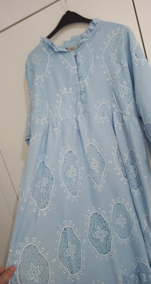 Mavi Nakışlı Uzun Bohem Elbise - Görsel 4