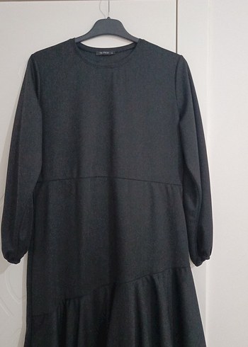 Kadın Siyah Uzun Kollu Fırfırlı Elbise - Görsel 6