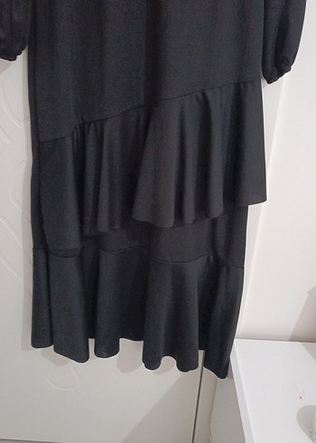 xl Beden Kadın Siyah Uzun Kollu Fırfırlı Elbise