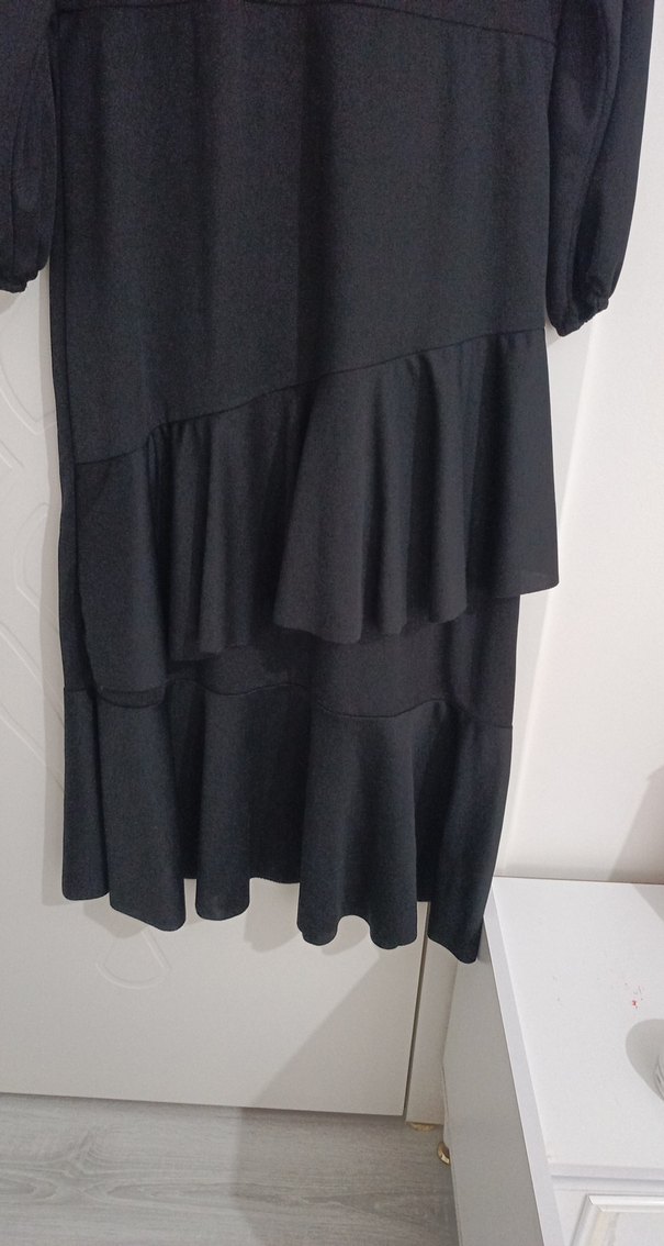 Kadın Siyah Uzun Kollu Fırfırlı Elbise - Görsel 5