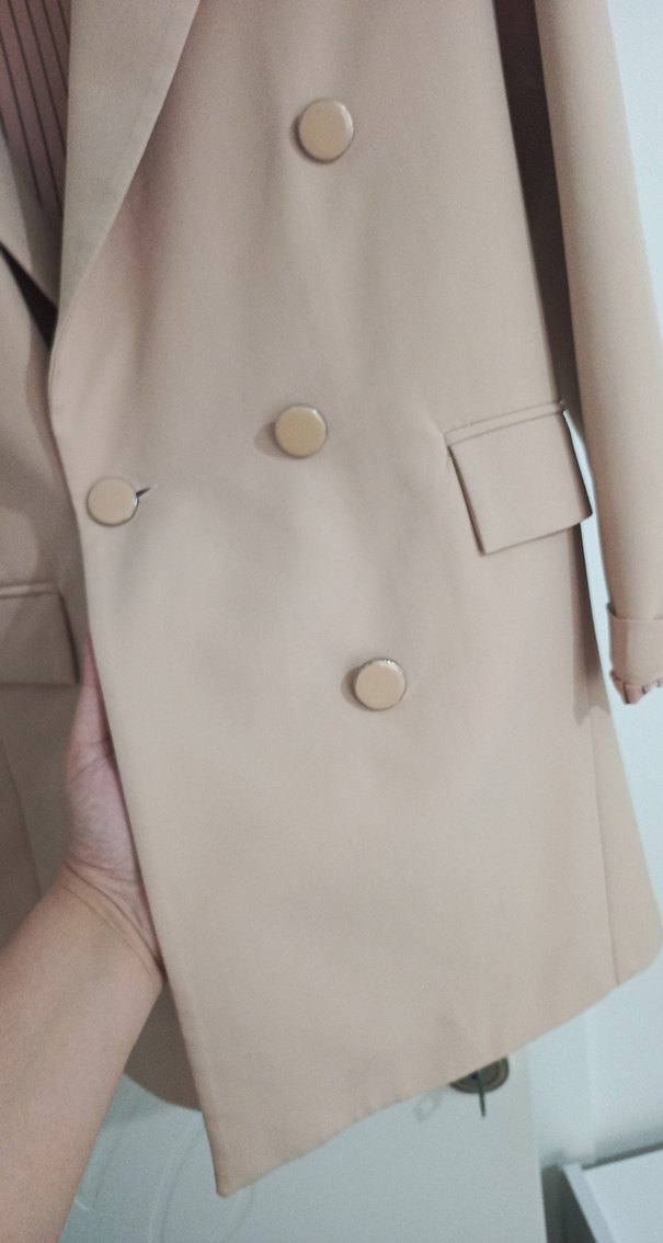 Bej Düğmeli Kadın Blazer Ceket - Görsel 5