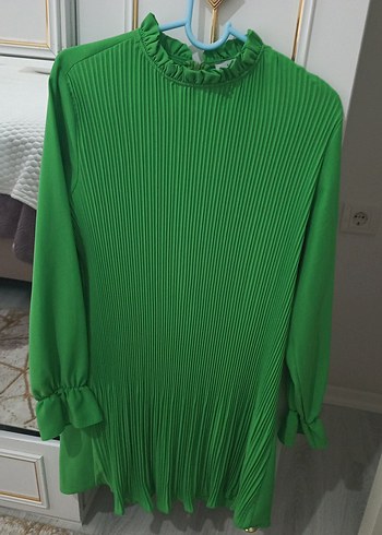 Yeşil Piliseli Uzun Kollu Boğazlı Tunik - Görsel 7