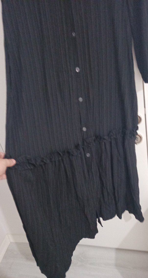 Kadın Siyah Uzun Keten Pilili Elbise - Görsel 4