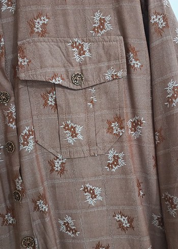 Uzun Kollu, Düğmeli Bej Kadın Gömlek - Görsel 6