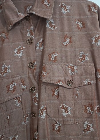 Uzun Kollu, Düğmeli Bej Kadın Gömlek - Görsel 5