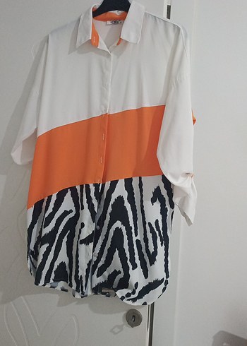 Zebra Desenli Mini Kadın Gömlek