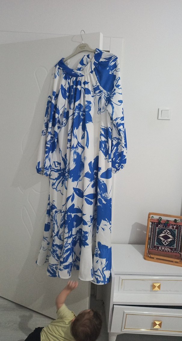 Mavi Baskılı Bohem Uzun Elbise - Görsel 2