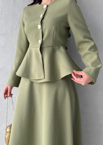 Haki Kadın Uzun Kol Düğmeli Elbise - Görsel 2