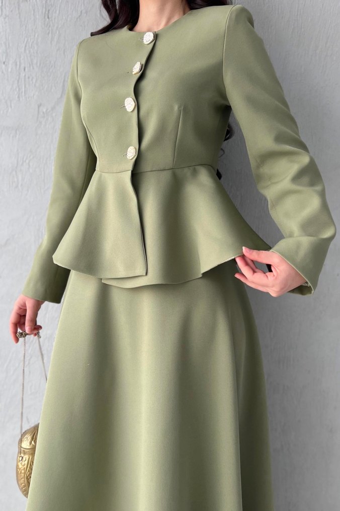 Haki Kadın Uzun Kol Düğmeli Elbise - Görsel 2