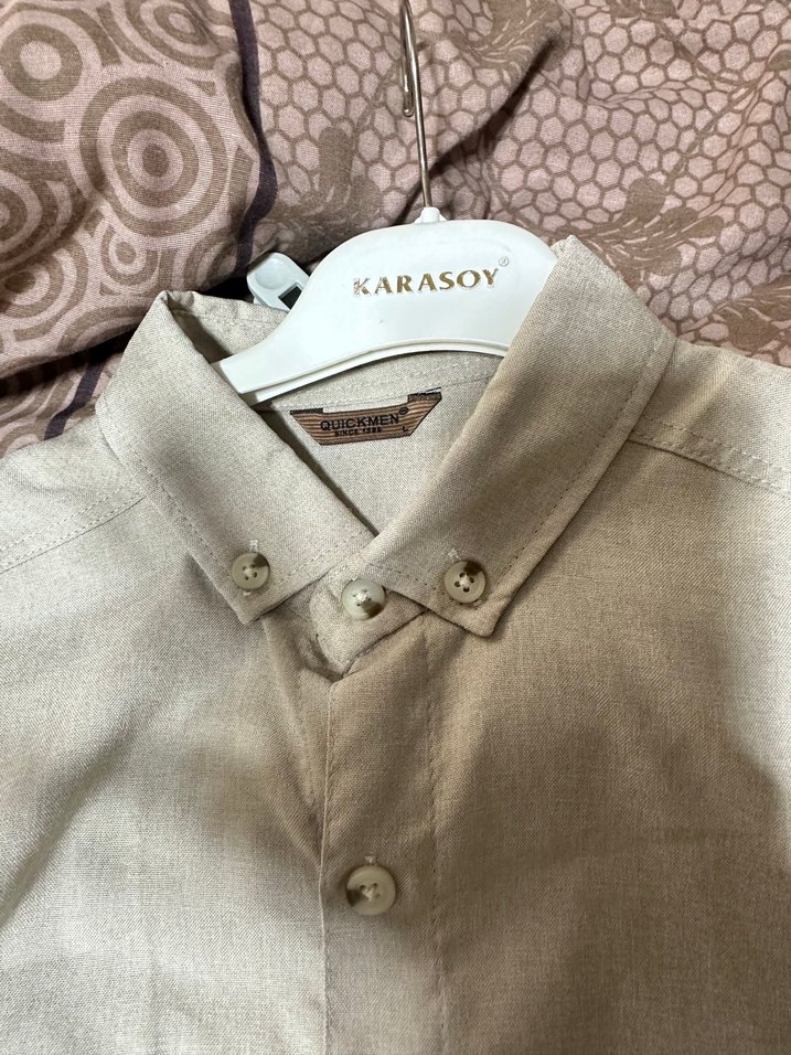 Bej Regular Fit Keten Erkek Gömlek - Görsel 3