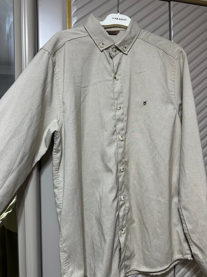 Bej Regular Fit Keten Erkek Gömlek - Görsel 2