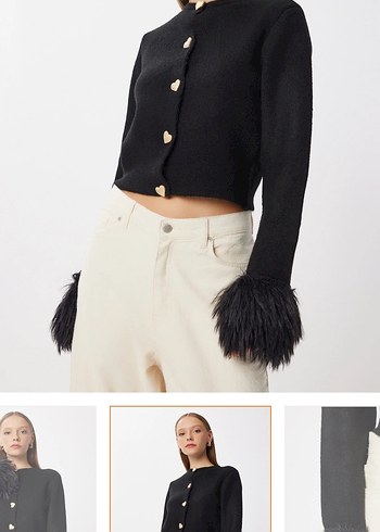 Düğmeli püsküllü triko hırka - Görsel 3