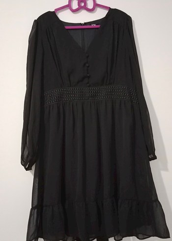 V Yaka Siyah Midi Gotik Elbise