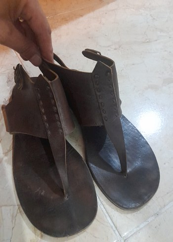 Kahverengi Deri Kadın Sandalet
