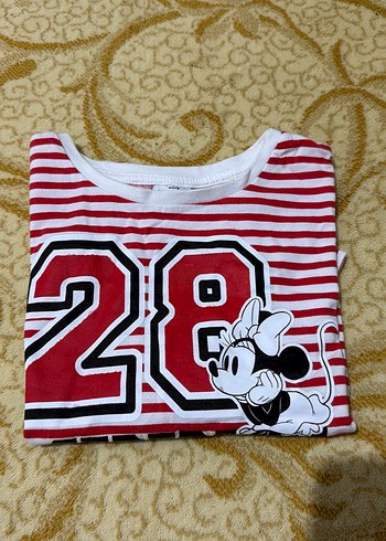 Kız Çocuk Renkli Çizgili Mickey Tişört - Görsel 3