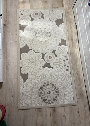 DİNARSU MARKA Yepyeni Çiçek Desenli Bej Rengi Halı/Yolluk