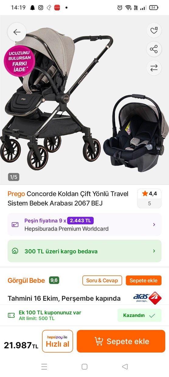 Gri Concord Prego Bebek Arabası - Görsel 3