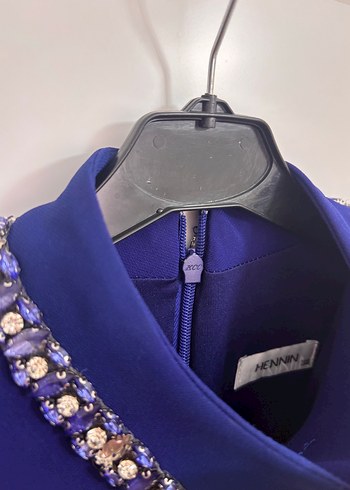 Zincir Detaylı Mavi Uzun Kadın Abiye - Görsel 4