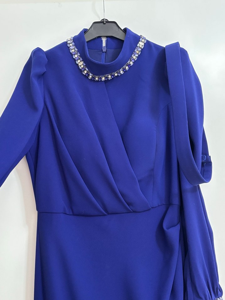 Zincir Detaylı Mavi Uzun Kadın Abiye - Görsel 5