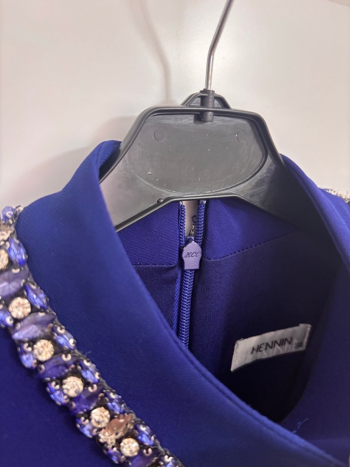 Zincir Detaylı Mavi Uzun Kadın Abiye - Görsel 4