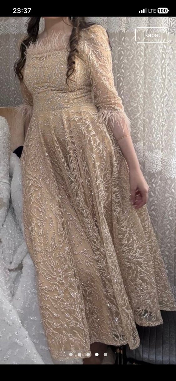 Dantel Detaylı Pembe Uzun Kollu Uzun Elbise - Görsel 2