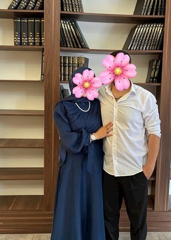 Uzun Drapeli Lacivert Bohem Tesettür Kadın Abiye - Görsel 2