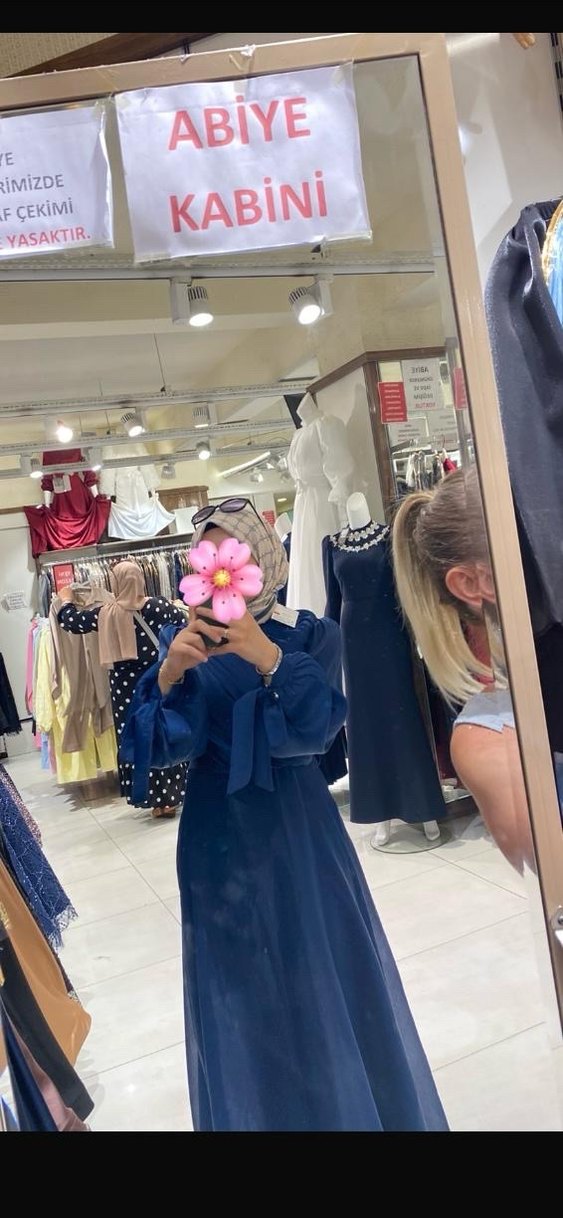 Uzun Drapeli Lacivert Bohem Tesettür Kadın Abiye - Görsel 3