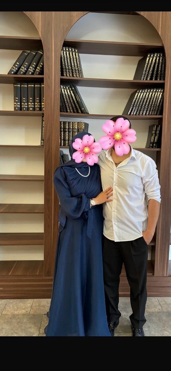 Uzun Drapeli Lacivert Bohem Tesettür Kadın Abiye - Görsel 2